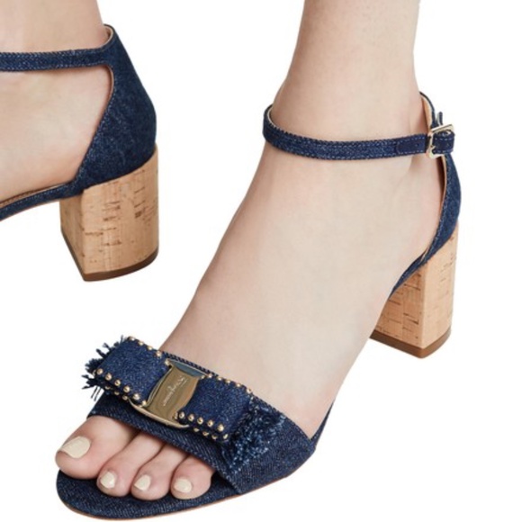 Salvatore Ferragamo Shoes - Salvatore Ferragamo Blue Gavina Studded Vara Bow J